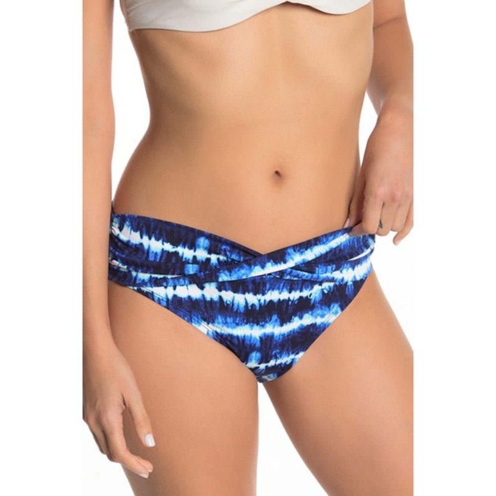 Tommy Bahama Swim BOTTOM Tie Dye Blue and White High Waist Stripe Nare Navy SZ S